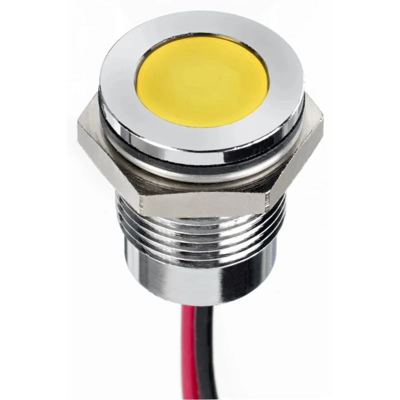 RS PRO Yellow Panel Mount Indicator 12V dc 20mA Lead Wire Termination IP67 Flush Bezel 130-1102