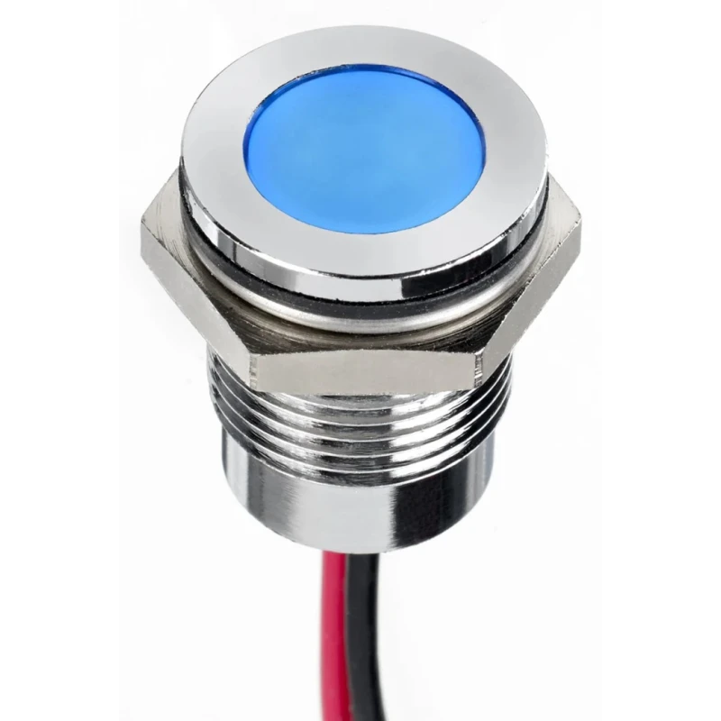 RS PRO Blue Panel Mount Indicator 24V DC 20mA Lead Wire Termination IP67 Flush 130-2262