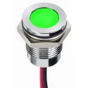 RS PRO Green Panel Mount Indicator 1.8V dc, 3.3V dc, 20mA, Lead Wire Termination, IP67, Flush Bezel, 14mm Mount Hole 130-1096