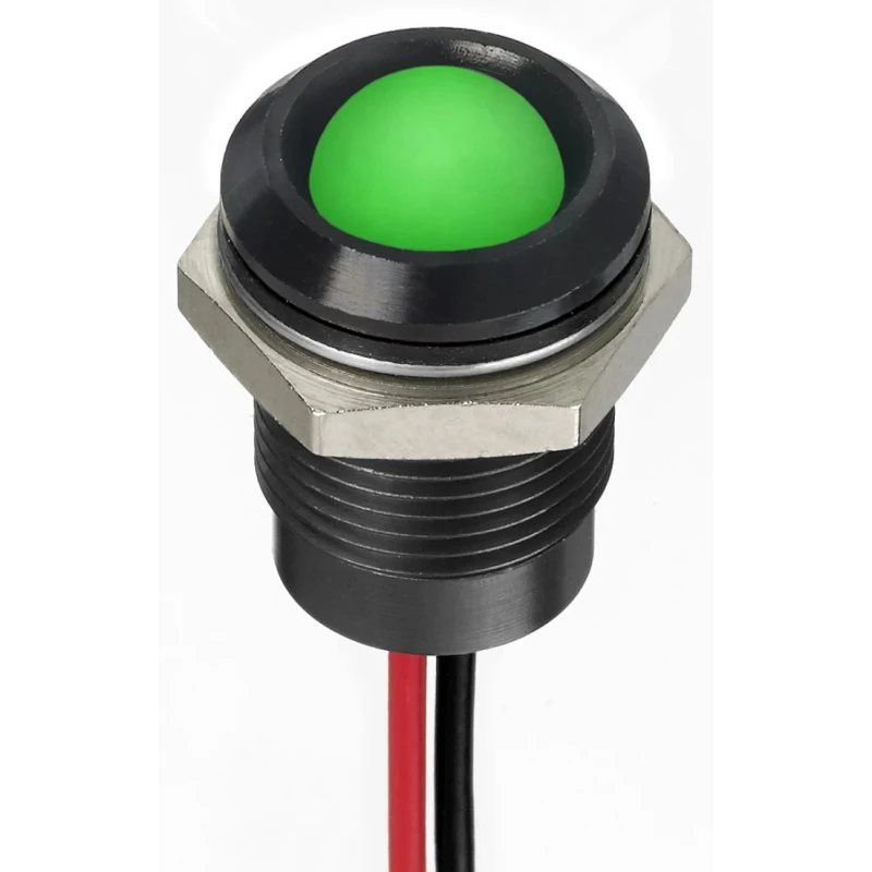 RS PRO Green Panel Mount Indicator 12V dc 20mA Lead Wire Termination IP67 Prominent 130-2274