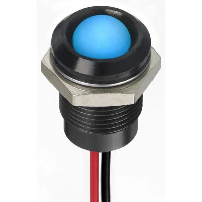 RS PRO Blue Panel Mount Indicator 12V DC 20mA Lead Wire Termination IP67 Prominent Bezel 130-2276