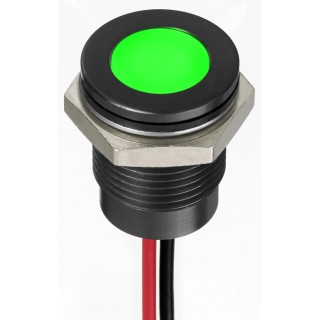 RS PRO Green Panel Mount Indicator 12V DC 20mA Lead Wire Termination Flush Bezel IP67 130-2293
