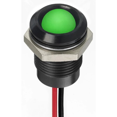 RS PRO Green Panel Mount Indicator 24V DC 20mA Lead Wire Termination IP67 Prominent Bezel 130-2279