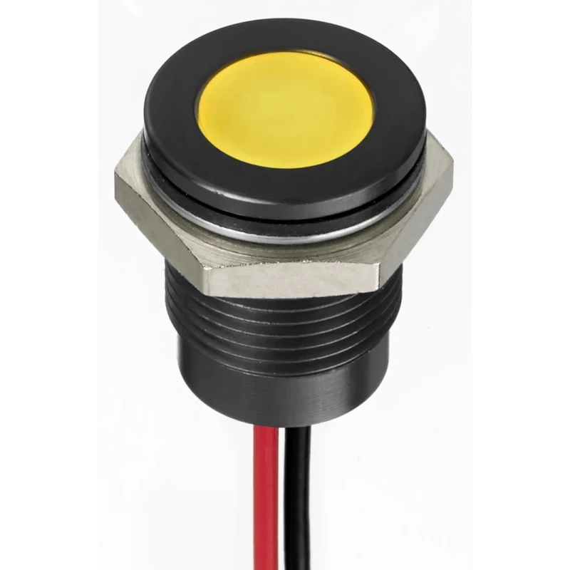 RS PRO Yellow Panel Mount Indicator 24V DC 20mA Lead Wire Termination IP67 Flush Bezel 130-2299
