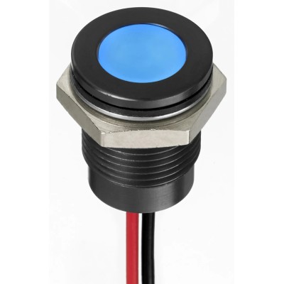 RS PRO Blue Panel Mount Indicator 12V DC 20mA Lead Wire Termination IP67 Flush Bezel 130-2295