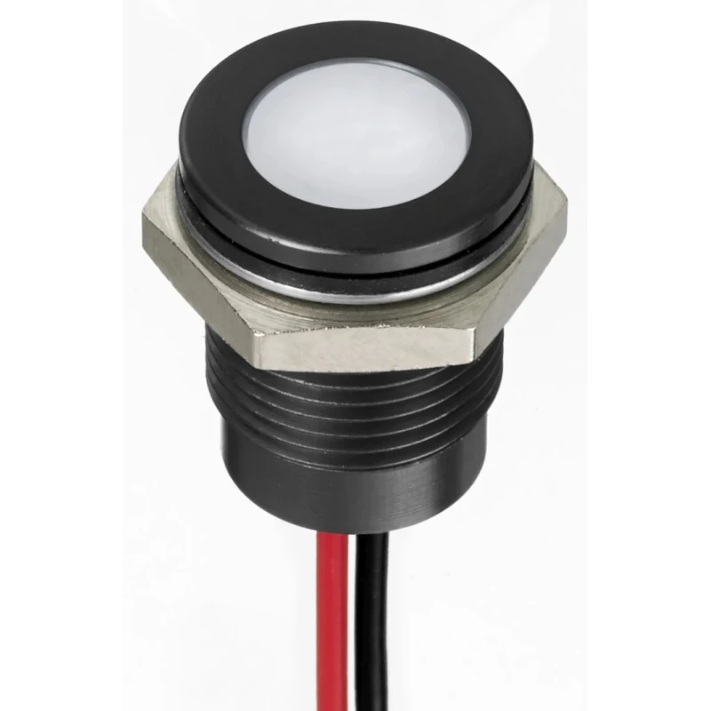 RS PRO White Panel Mount Indicator, 24V DC, 20mA, Lead Wire Termination, IP67, Flush Bezel 130-2301