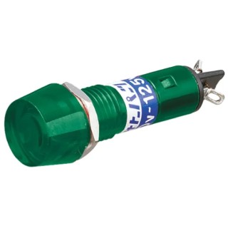 Sato Parts Green Panel Mount Indicator, 100V AC, 125V AC, Solder Tab Termination, Prominent Bezel BN-5701-1-G