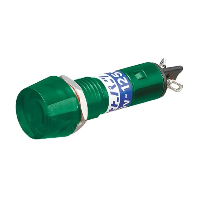 Sato Parts Green Panel Mount Indicator, 100V AC, 125V AC, Solder Tab Termination, Prominent Bezel BN-5701-1-G