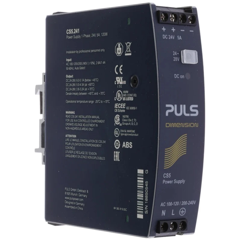 TRACOPOWER DIMENSION Switched Mode DIN Rail Power Supply 1-Phase 240V AC Input 28V DC, 5A Output, 120W CS5.241