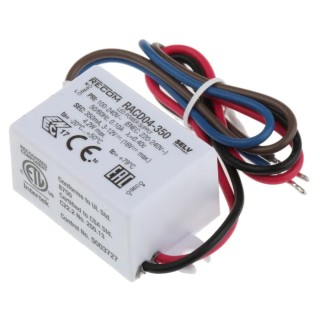Recom IP65 Enclosed Single Output LED Driver, AC-DC 264V AC Input, 3-12V DC Output, 4.2W Power, 350mA Current RACD04-350