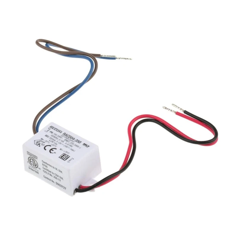 Recom IP65 Enclosed Single Output LED Driver, AC-DC 264V AC Input, 3-12V DC Output, 4.2W Power, 350mA Current RACD04-350