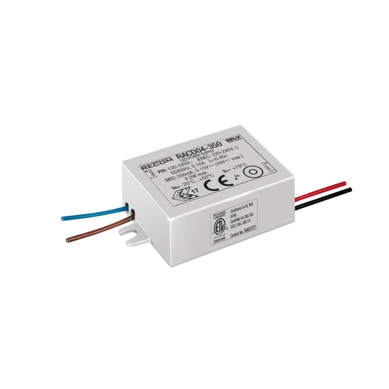 Recom IP65 1 Output LED Driver 3V dc to 6 V dc 4.2 W Power Constant Current 700mA RACD04-700