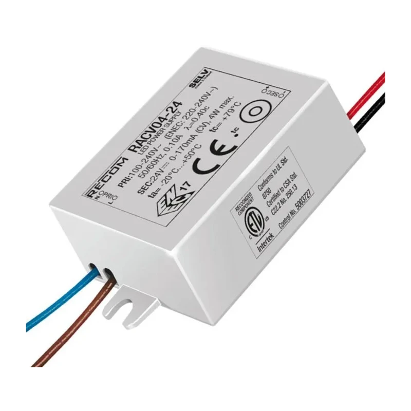Recom IP65 1 Output Enclosed LED Driver 24V DC 4W 170mA Constant Voltage RACV04-24