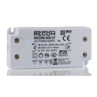 Recom IP20 1 Output Enclosed Constant Current LED Driver, 12V DC, 2V DC, 6W, 500mA RACD06-500-LP