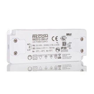 Recom IP20 1 Output LED Driver 2V-37V DC 13W 350mA Constant Current RACD12-350-LP