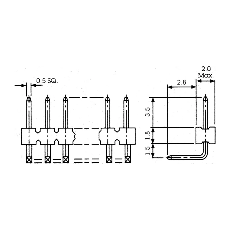 HARWIN M22 Series Right Angle Through Hole Pin Header, 12 Contacts, 2 mm Pitch, 1 Row, Unshrouded M22-2031205