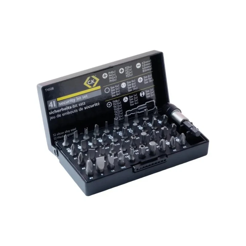 CK Screwdriver Bit Set Phillips Pozidriv Slotted Tamperproof Torx 41 Pieces Spline Steel T4508