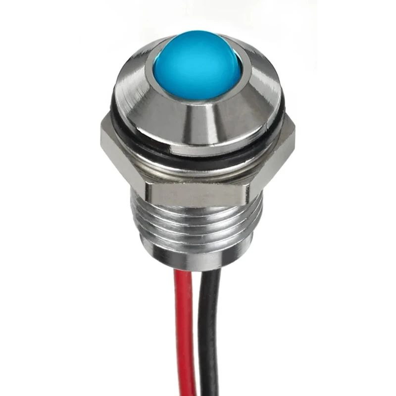 RS PRO Blue Panel Mount Indicator 12V DC 20mA Lead Wire Termination IP67 Prominent Bezel 132-9106