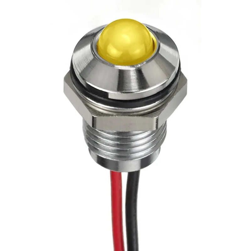 RS PRO Yellow Panel Mount Indicator 24V dc 20mA Lead Wire Termination IP67 Prominent Bezel 132-9110