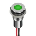 RS PRO Green Panel Mount Indicator 12V dc 20mA Lead Wire Termination IP67 Flush Silver Bezel 132-9119