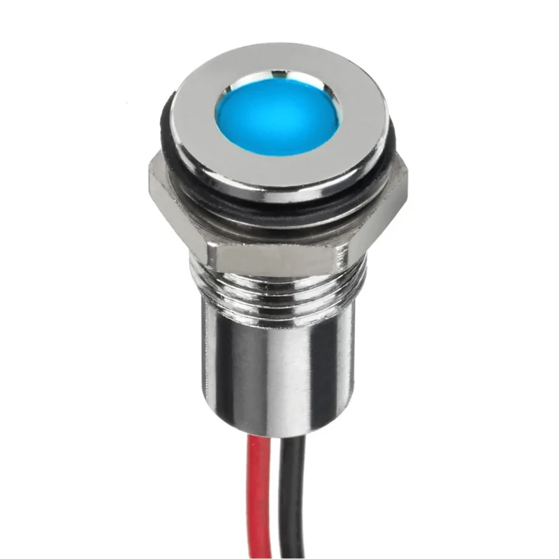 RS PRO Blue Panel Mount Indicator 12V DC 20mA Lead Wire Termination IP67 Flush Bezel 132-9121