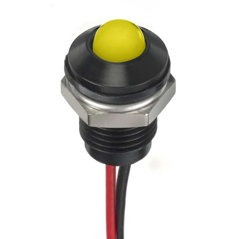 RS PRO Yellow Panel Mount Indicator 12V DC 20mA Lead Wire Termination IP67 Prominent Bezel 132-9135