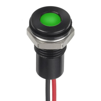 RS PRO Green Panel Mount Indicator, Flush Bezel, 1.8V DC / 3.3V DC, 20mA, Lead Wire Termination, IP67, 16.6mm Length 132-9144