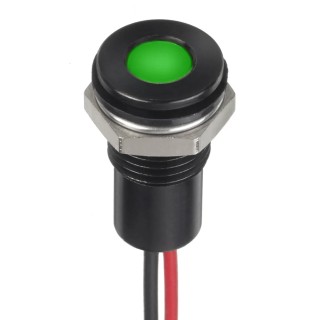 RS PRO Green Panel Mount Indicator 12V DC 20mA Lead Wire Termination IP67 Flush 132-9149