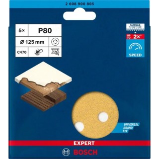 Bosch Aluminium Oxide Abrasive Disc 125 mm Medium Grade P80 Grit, Pack of 5 2608900805