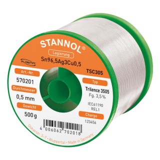 Stannol Lead Free Solder Wire 0.5 mm Diameter, 217 °C Melting Point, Halide Activated Resin Flux 570201