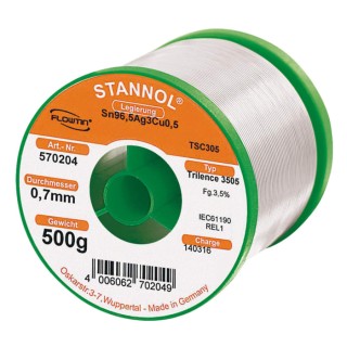 Stannol Lead Free Solder Wire 0.7 mm Diameter, 217°C Melting Point, Halide Activated Resin Flux 570204