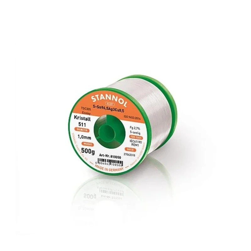 Stannol Lead Free Solder Wire 0.5 mm Diameter, Rosin Flux, 217°C Melting Point 810797