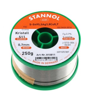 Stannol Lead Free Solder Wire 0.7 mm Diameter 217°C Melting Point Rosin Flux 250g 810811