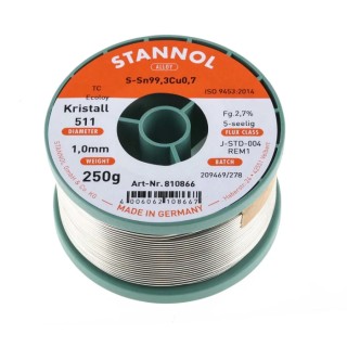Stannol Lead Free Solder Wire 1 mm Diameter Rosin Flux 227°C Melting Point 250g 810866