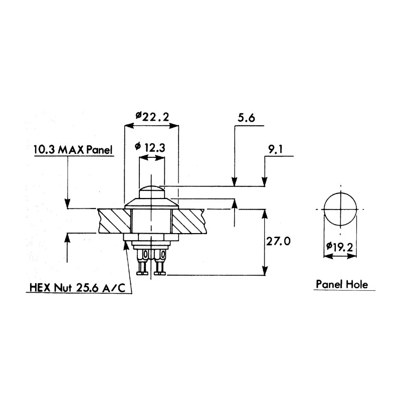 Bulgin Push Button Switch Momentary Panel Mount 19.2 mm Cutout SPST MP0012