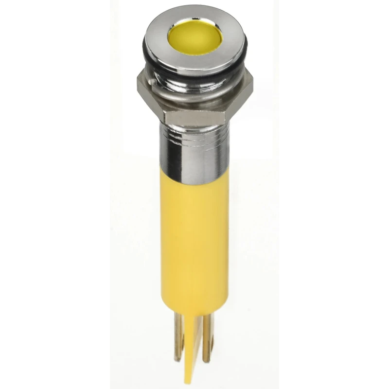 RS PRO Yellow Panel Mount Indicator 2V DC 20mA Solder Lug Termination IP67 Flush Bezel 134-5536