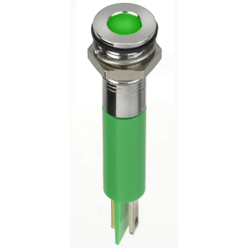 RS PRO Green Panel Mount Indicator, 2V DC, 20mA, Solder Lug Termination, IP67, Flush Bezel RS-134-5535
