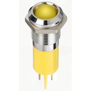 RS PRO Yellow 12V DC Panel Mount Indicator, 20mA, Solder Lug Termination, IP67 Silver Bezel Prominent 134-5545