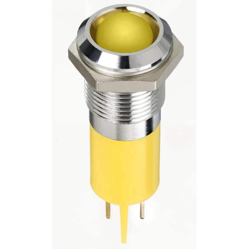 RS PRO Yellow 12V DC Panel Mount Indicator, 20mA, Solder Lug Termination, IP67 Silver Bezel Prominent 134-5545