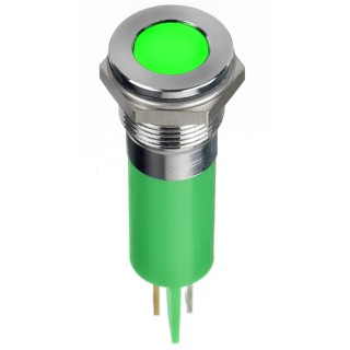RS PRO Green Panel Mount Indicator 12V DC 20mA Solder Lug IP67 Flush Bezel Silver 134-5550