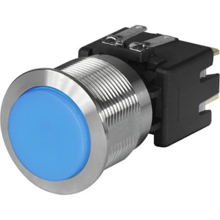 Schurter MSM LA CS 19 Series Illuminated Latching Push Button Switch, Panel Mount, 19.1 mm Cutout, DPDT, Blue LED 3-101-010