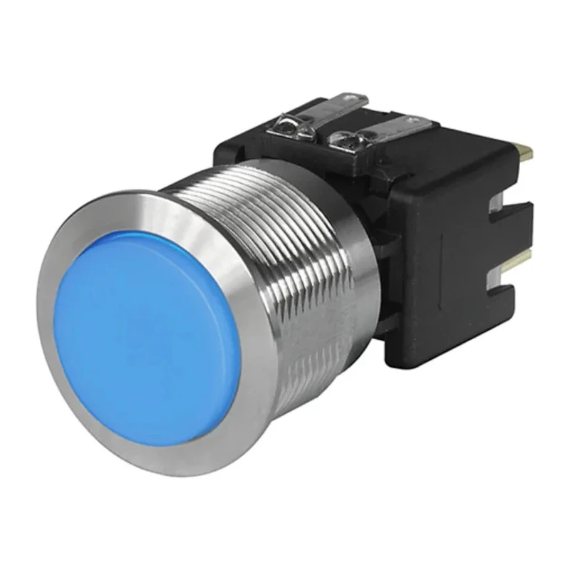 Schurter MSM LA CS 19 Series Illuminated Latching Push Button Switch, Panel Mount, 19.1 mm Cutout, DPDT, Blue LED 3-101-010