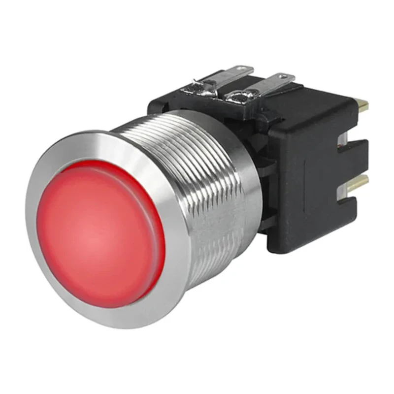Schurter MSM LA CS 22 Series Illuminated Latching Push Button Switch, Panel Mount, 22.1 mm Cutout, DPDT, Red LED 3-101-031