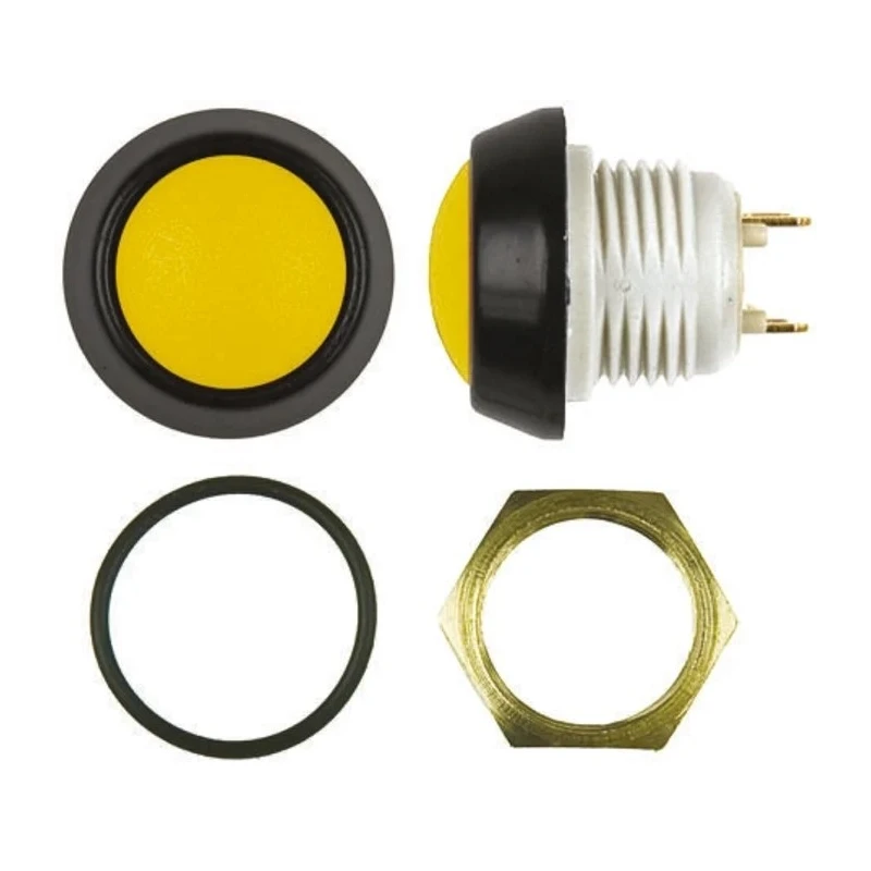 ITW Switches 48 Series Miniature Push Button Switch, Latching, Panel Mount, 13.6 mm Cutout, SPST, Clear LED 48-2-RB-N-YL-B