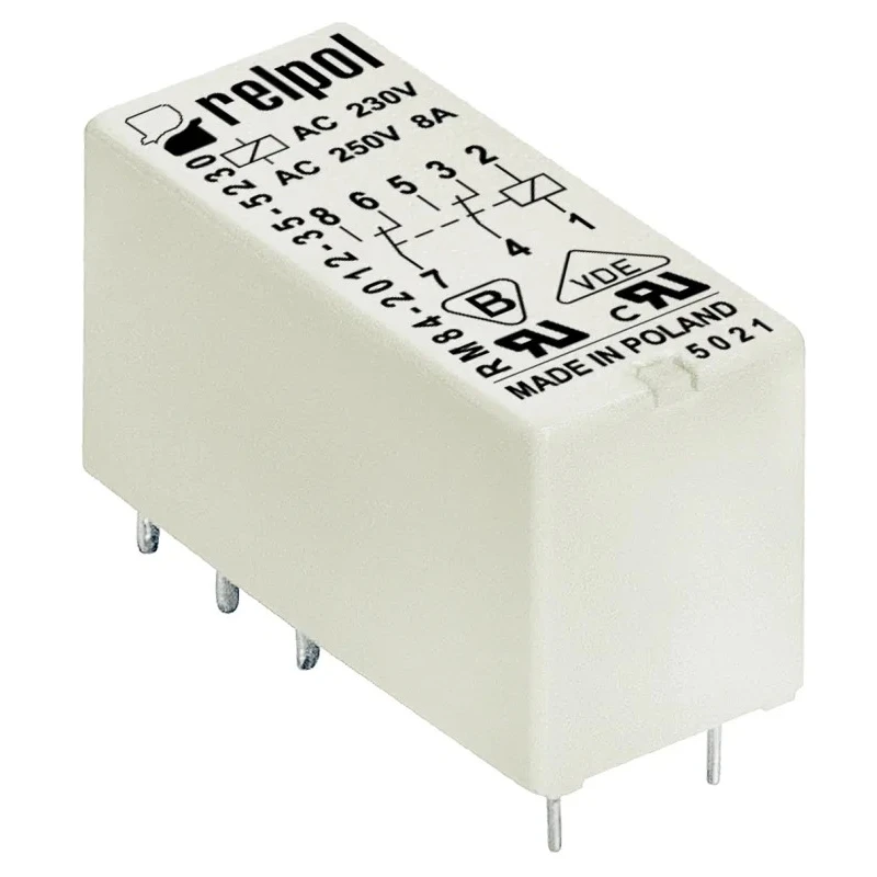 Relpol RM84 Series PCB Power Relay, 5V DC Coil, 8A Switching Current, DPDT RM84-2012-35-1005