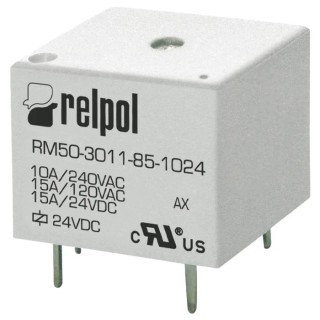 Relpol PCB Power Relay RM50-3011-85-1024, 24V DC Coil Voltage, 15A Switching Current, SPDT Contact Configuration
