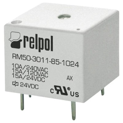 Relpol PCB Power Relay RM50-3011-85-1024, 24V DC Coil Voltage, 15A Switching Current, SPDT Contact Configuration
