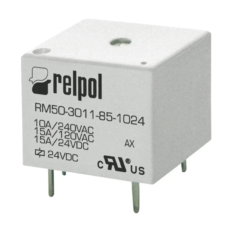 Relpol PCB Power Relay RM50-3011-85-1024, 24V DC Coil Voltage, 15A Switching Current, SPDT Contact Configuration