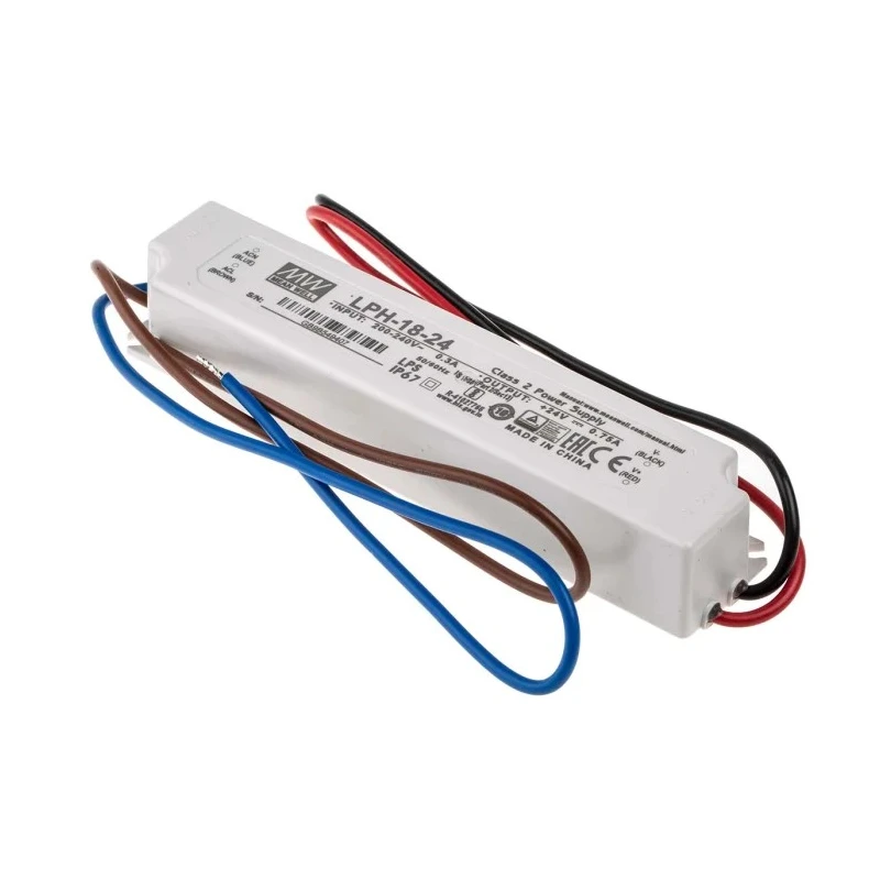 MEAN WELL Enclosed IP67 Rated LED Driver 24V, 18 W, 0.75A Constant Voltage 