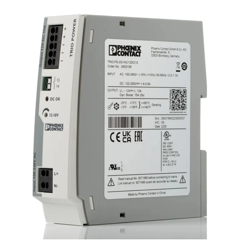 Phoenix Contact TRIO POWER Switched Mode DIN Rail Power Supply AC/DC Input 85-275 V, 18 V DC Output, 10 A, 120 W 2903158